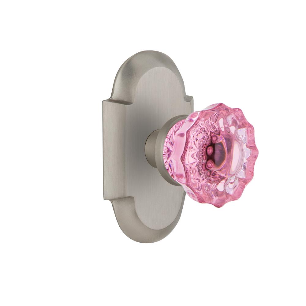 Nostalgic Warehouse COTCRP Colored Crystal Cottage Plate Passage Crystal Pink Glass Door Knob in Satin Nickel